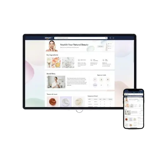 Beauty and personal care Amazon A+ Page example showing mobile and system views for better customer engagement and brand storytelling