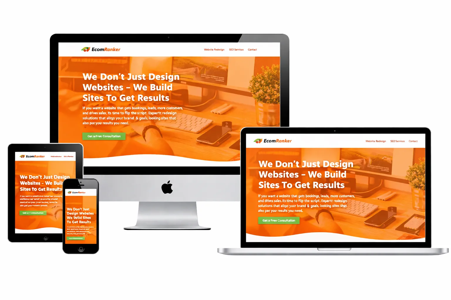 Professional website redesign company displaying responsive web design across multiple devices
