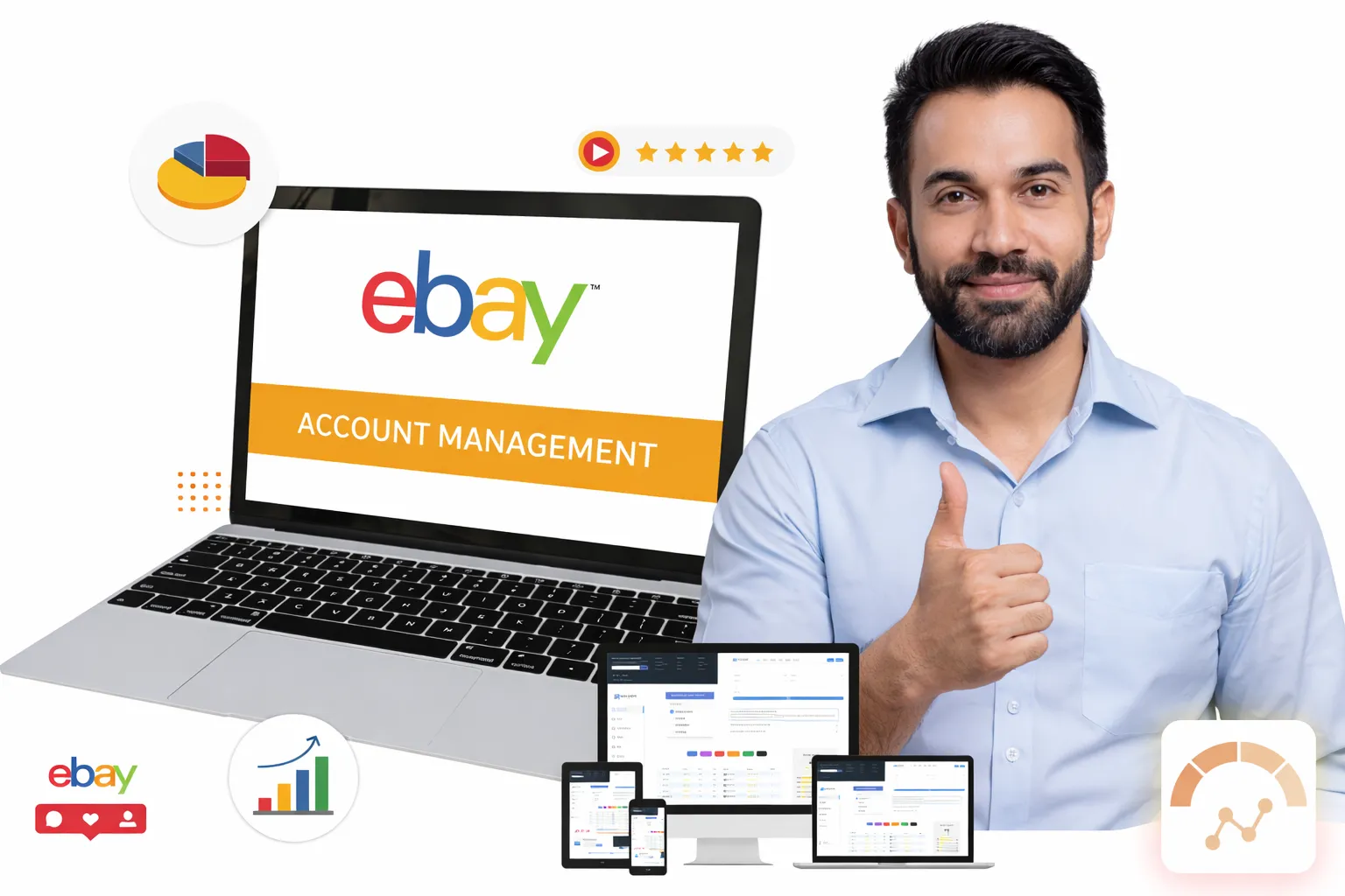 eBay account management services dashboard with eBay store management and performance analytics