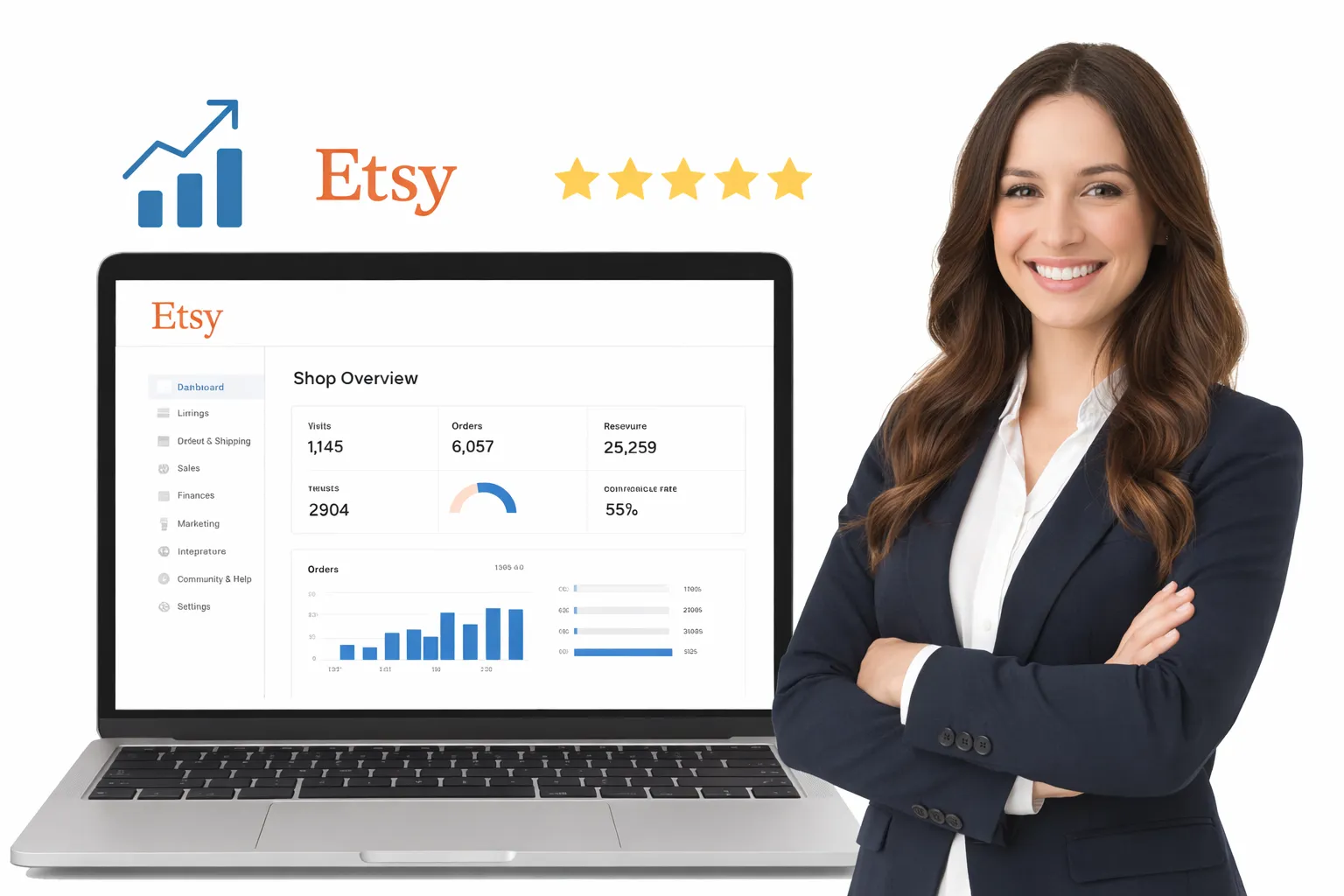 Etsy store management services showing shop analytics
