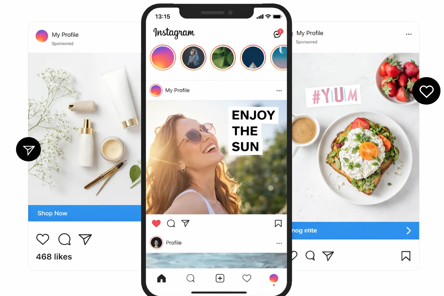 Instagram advertising mockup with sponsored ads displayed on mobile screens