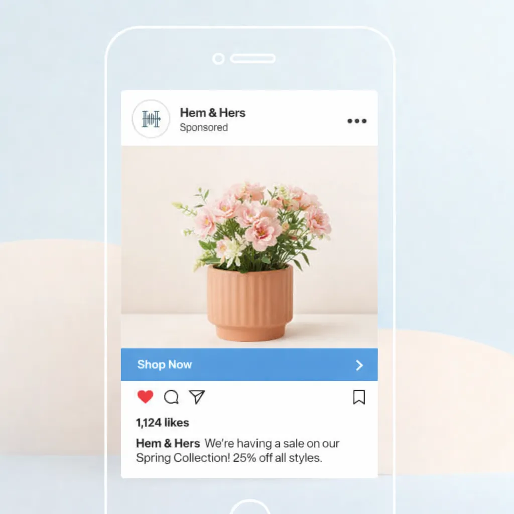 Instagram advertising example showing a sponsored Instagram ad with a flower pot product
