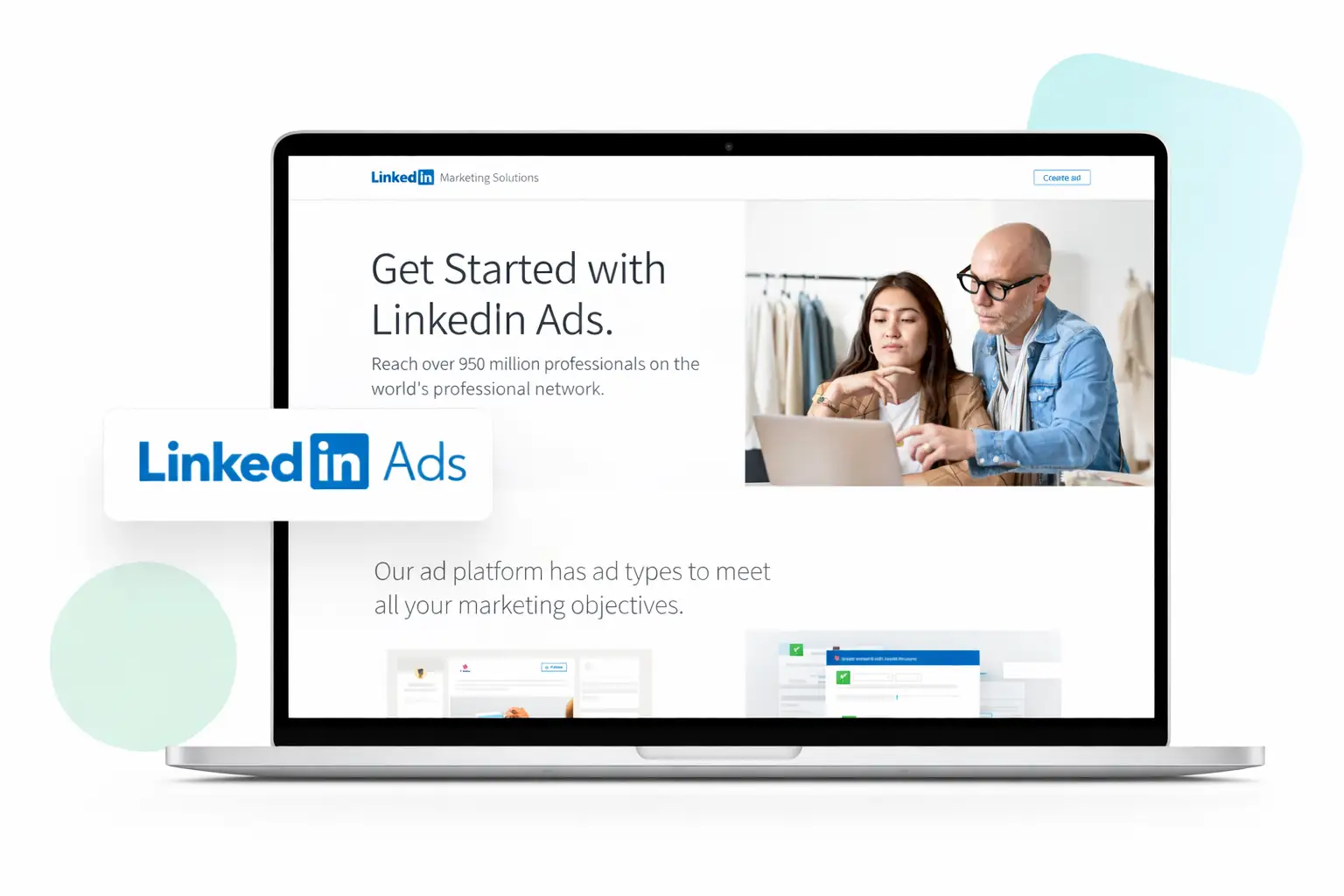 LinkedIn Advertising services dashboard displayed on laptop showcasing professional LinkedIn ads management and B2B marketing solution