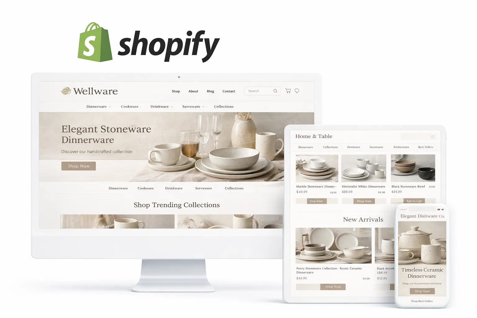 “Professional Shopify ecommerce web design for crockery brands featuring modern crockery store