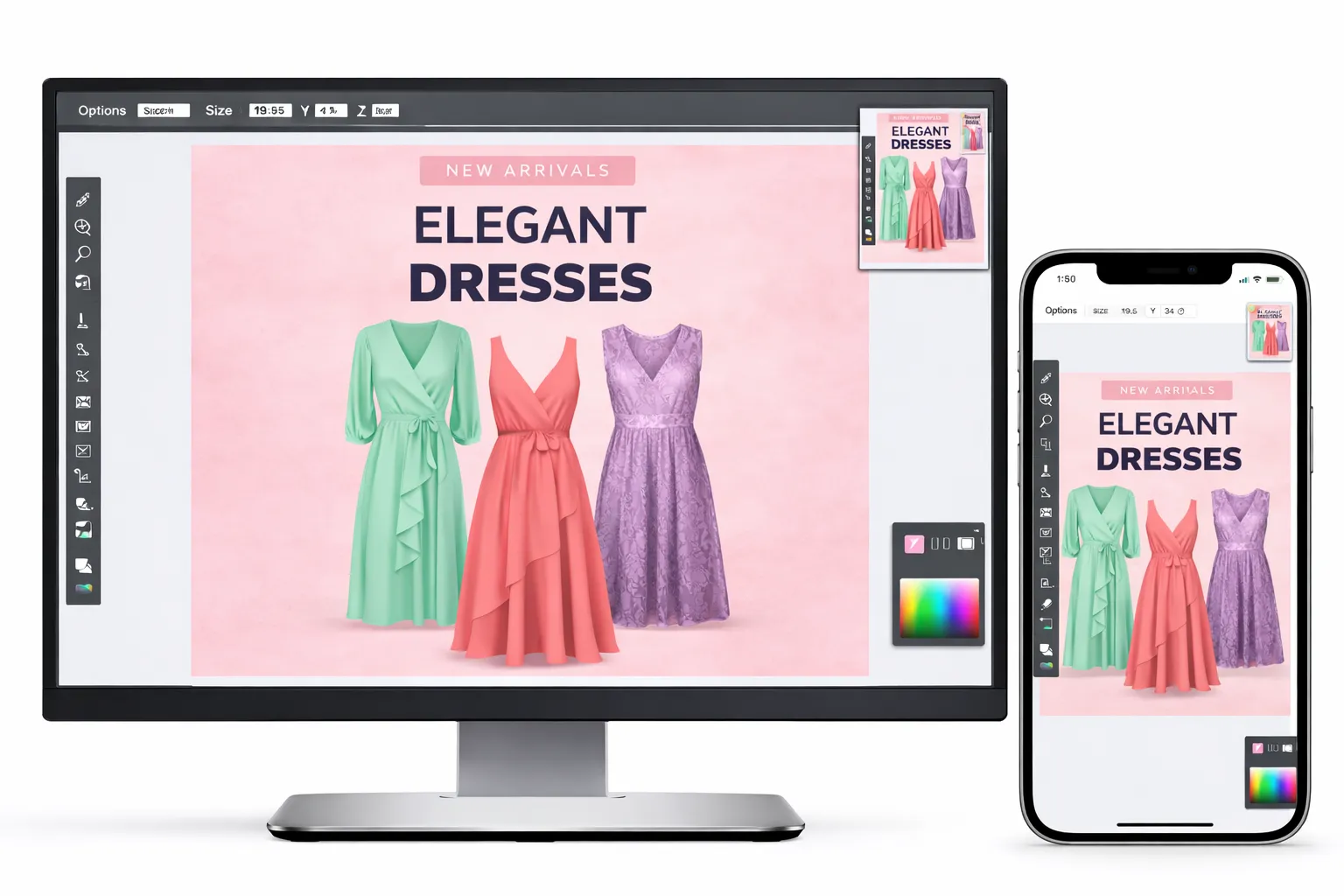 Fashion banner design displayed on desktop and smartphone