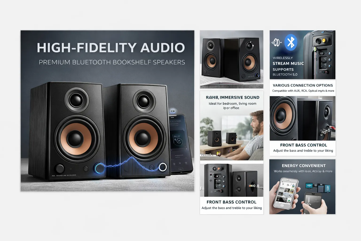 Amazon listing images showing Bluetooth speakers