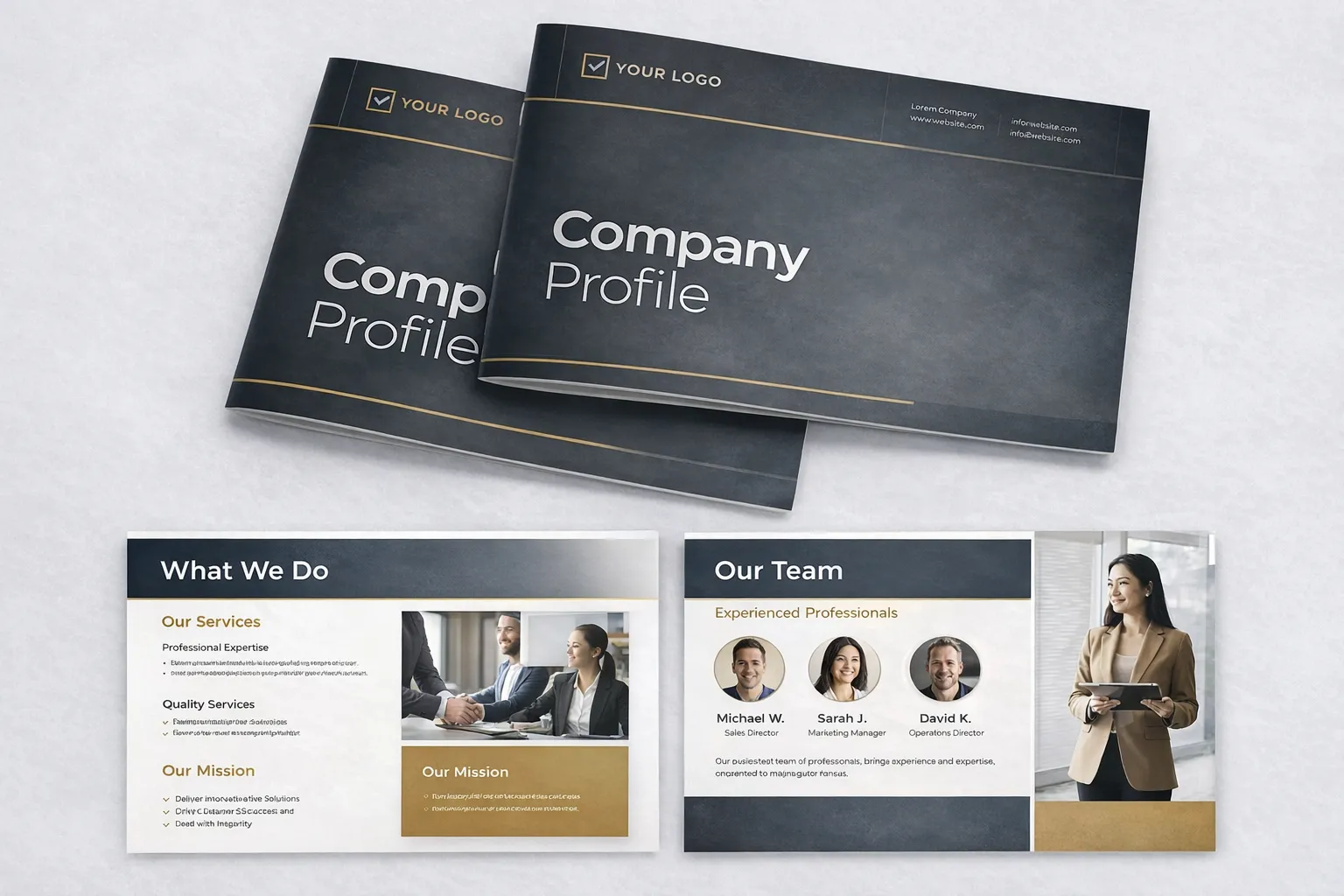 Modern company profile brochure design featuring a clean layout,