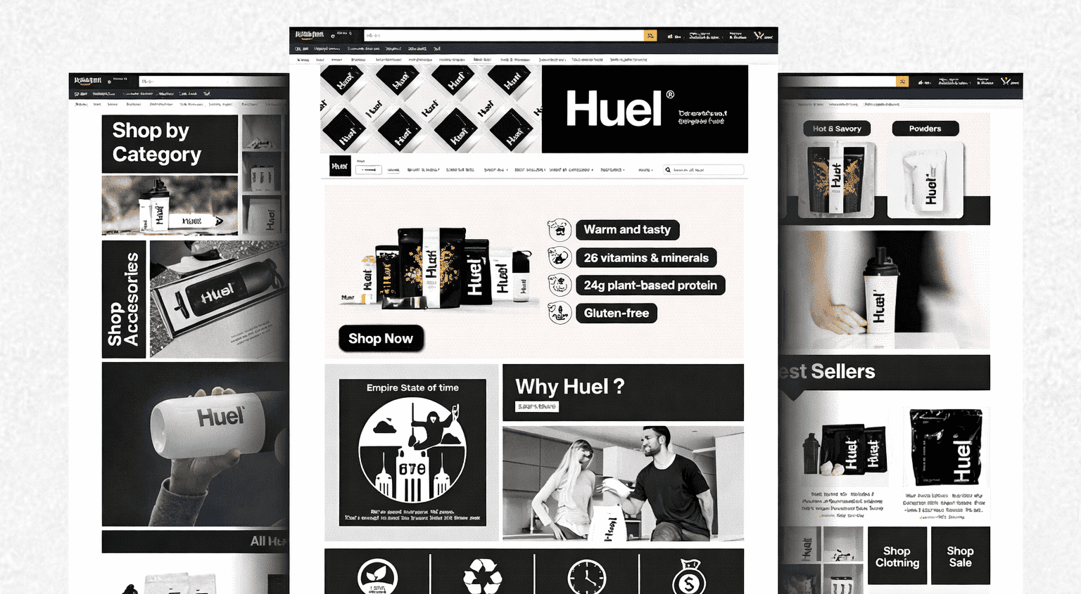 Amazon storefront design mockup showcasing the Huel brand