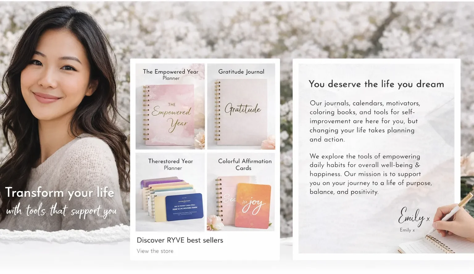Inspirational lifestyle banner with woman portrait