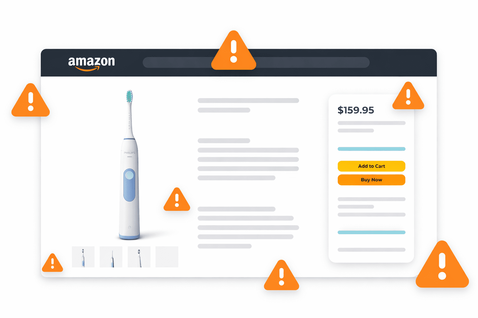Amazon product listing illustration highlighting brand risk warnings