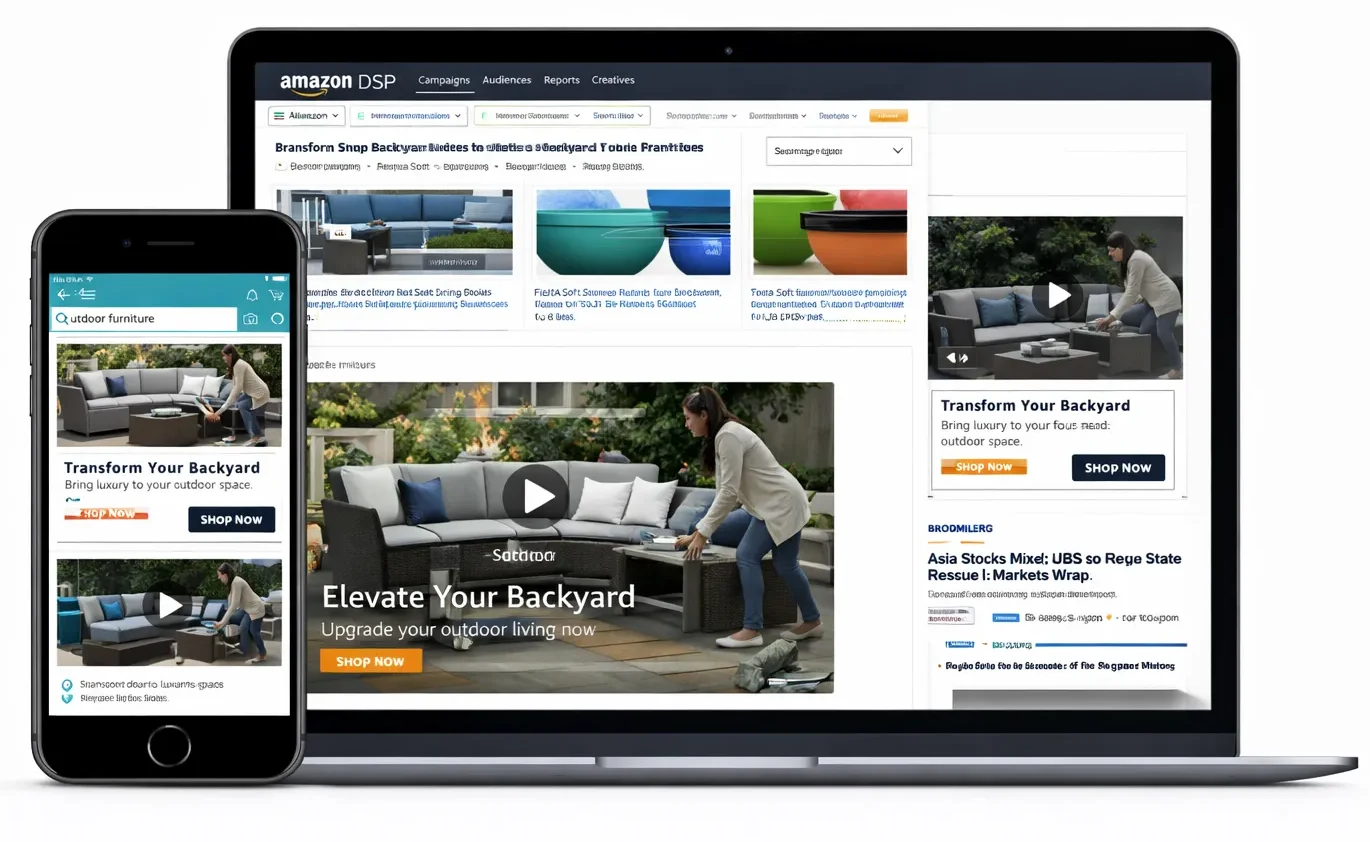 Amazon DSP display and video ads on desktop and mobile.