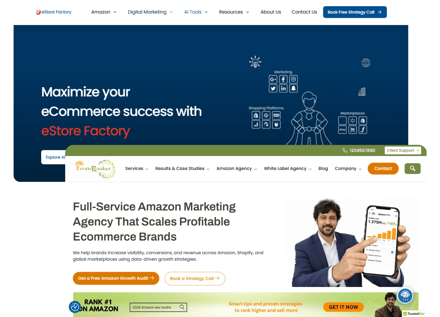 Ecom Ranker vs eStoreFactory: Which Amazon Agency Will Help Your Brand Grow