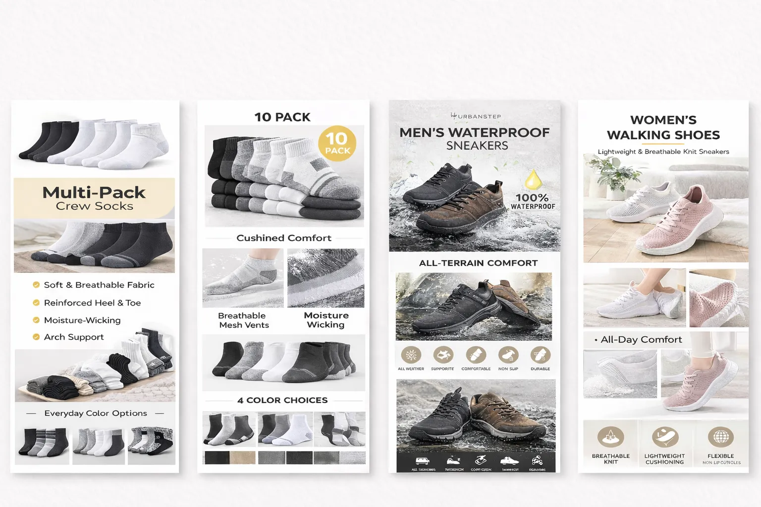 Amazon A+ content image for socks and shoes.