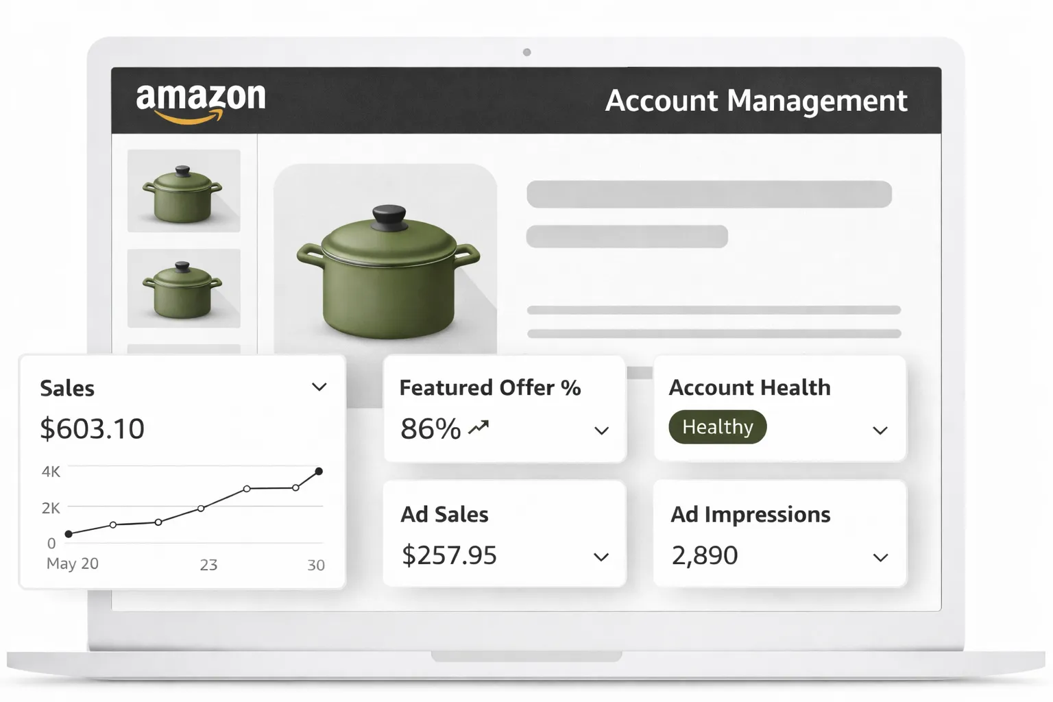 Amazon seller interface with product display