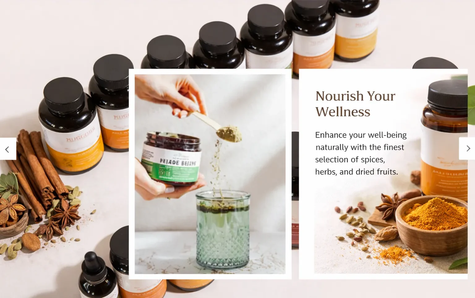 Wellness banner showing spices and dried fruits