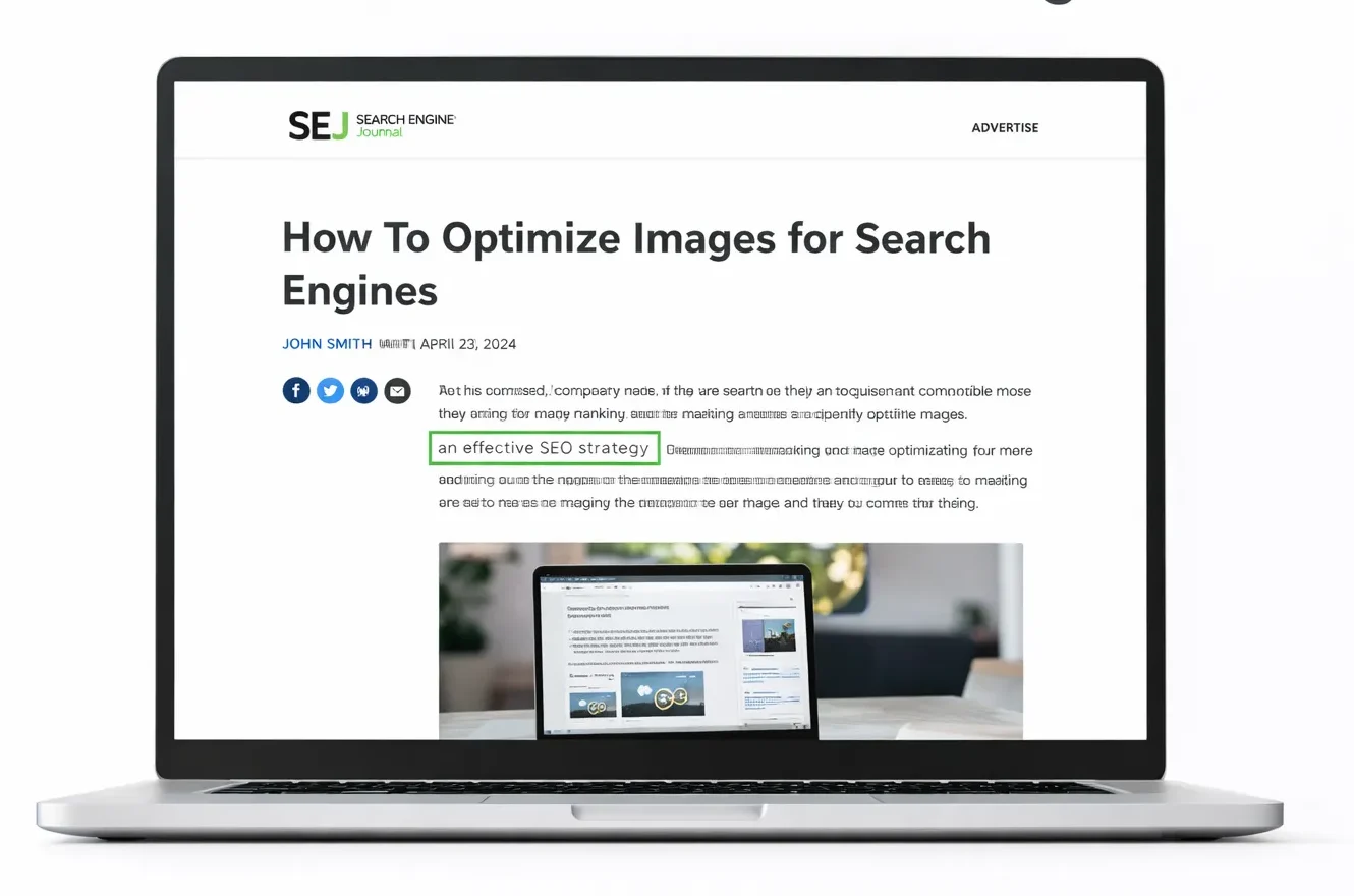 Laptop on white background displaying published guest post article