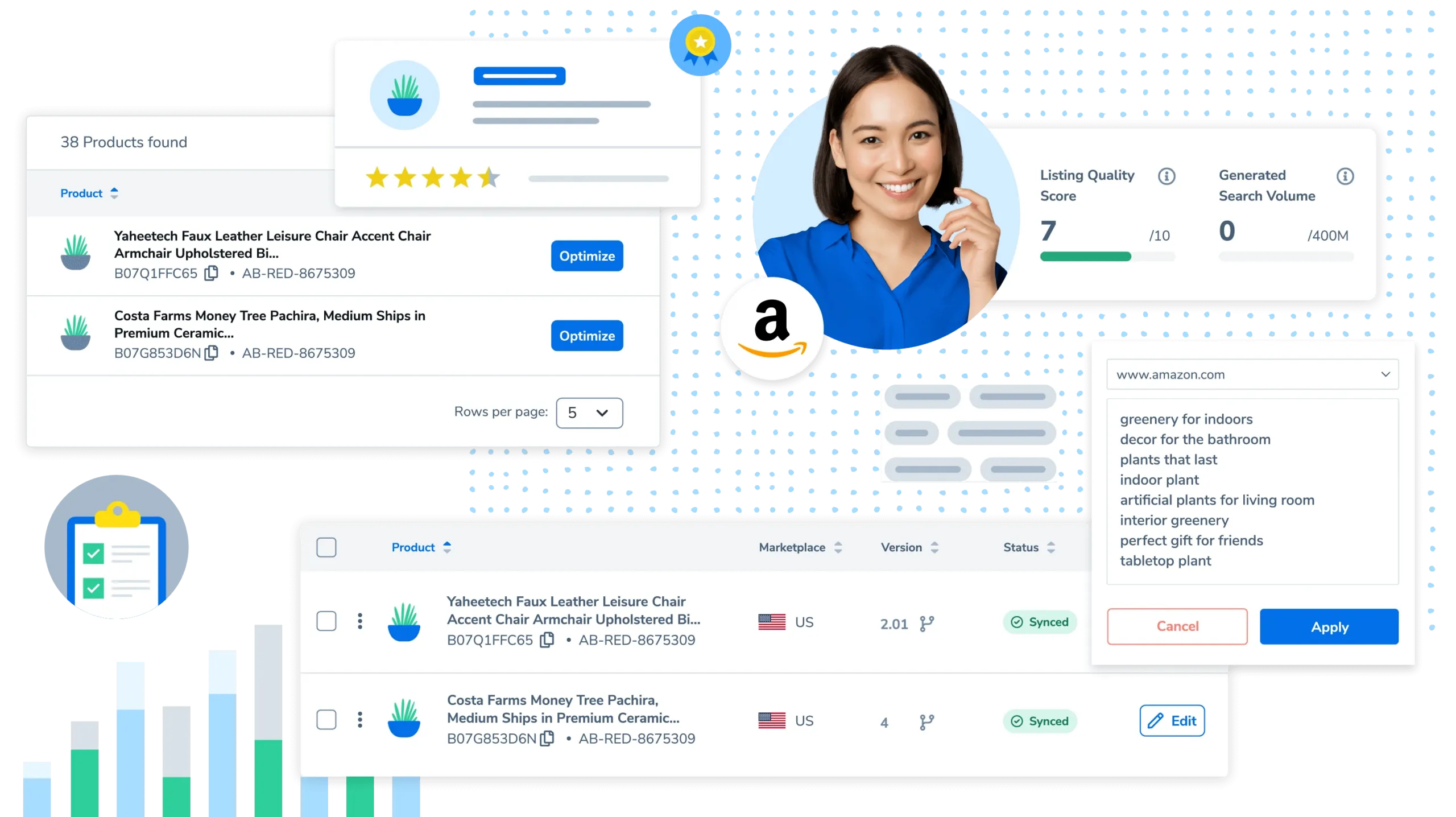 Ecommerce SEO dashboard showing organic traffic growth and product ranking metrics