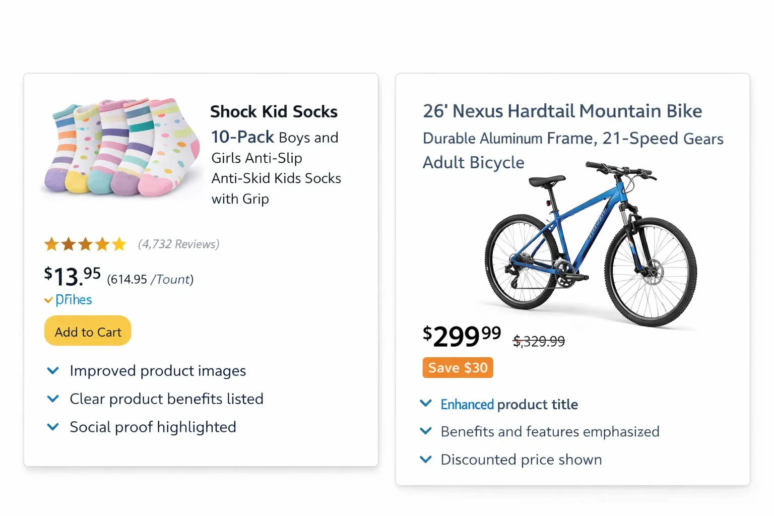 Product listing optimization showcase featuring socks