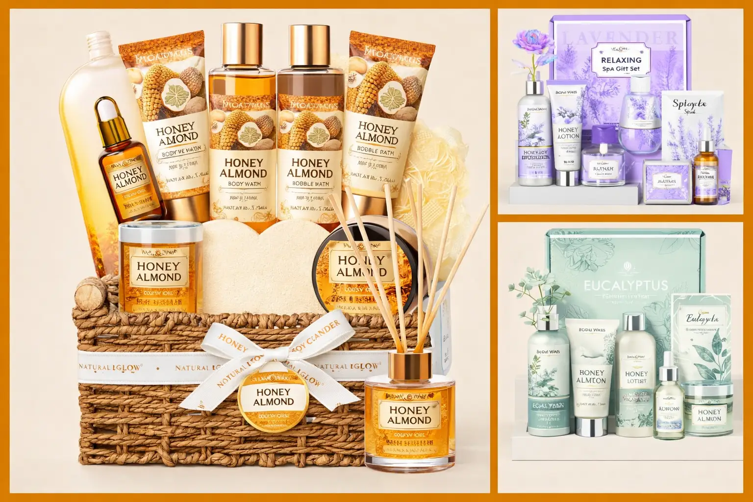 Luxury spa gift set bundle showcasing body care products with premium packaging