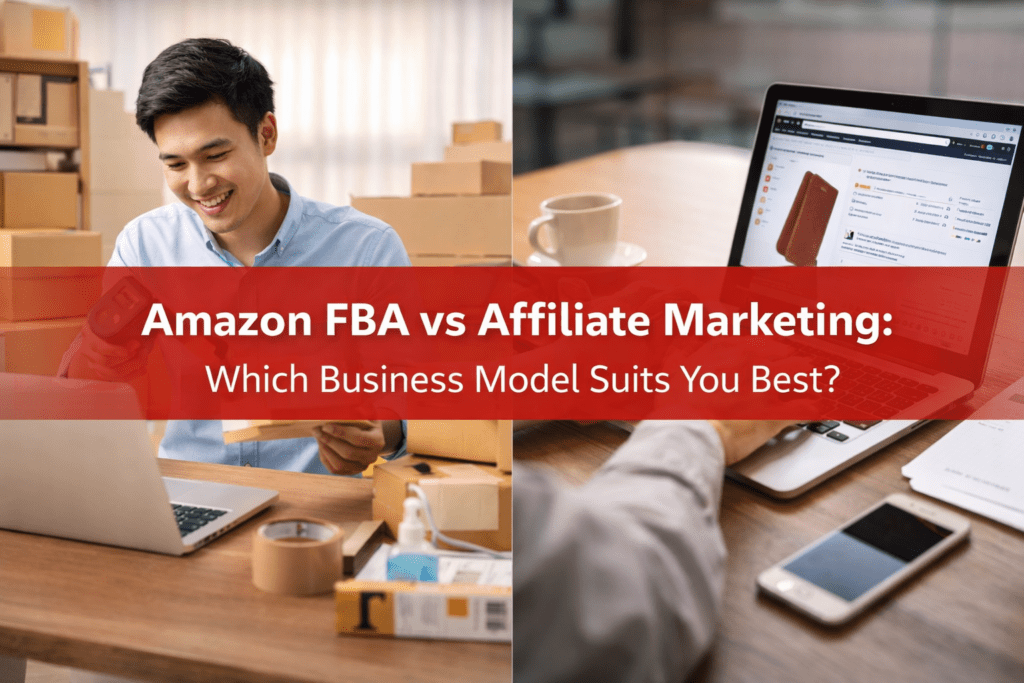 Amazon FBA vs affiliate marketing comparison showing two online business models.