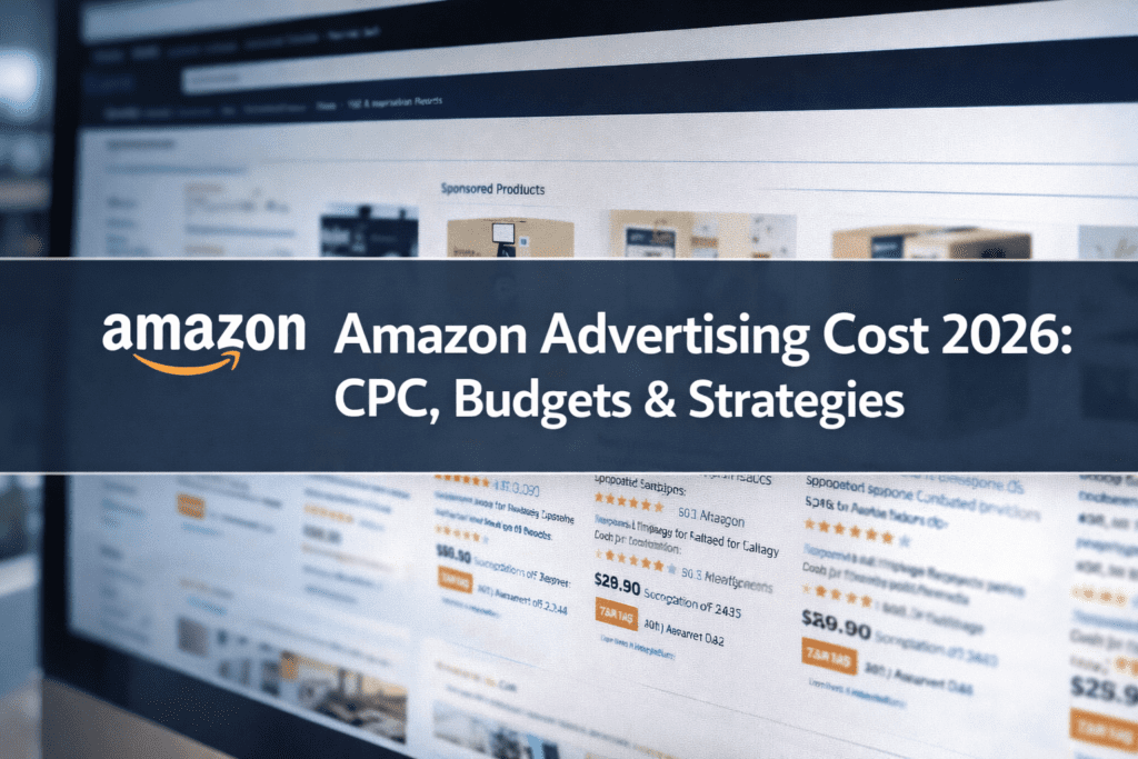 Amazon advertising cost 2026 banner with Amazon ads dashboard