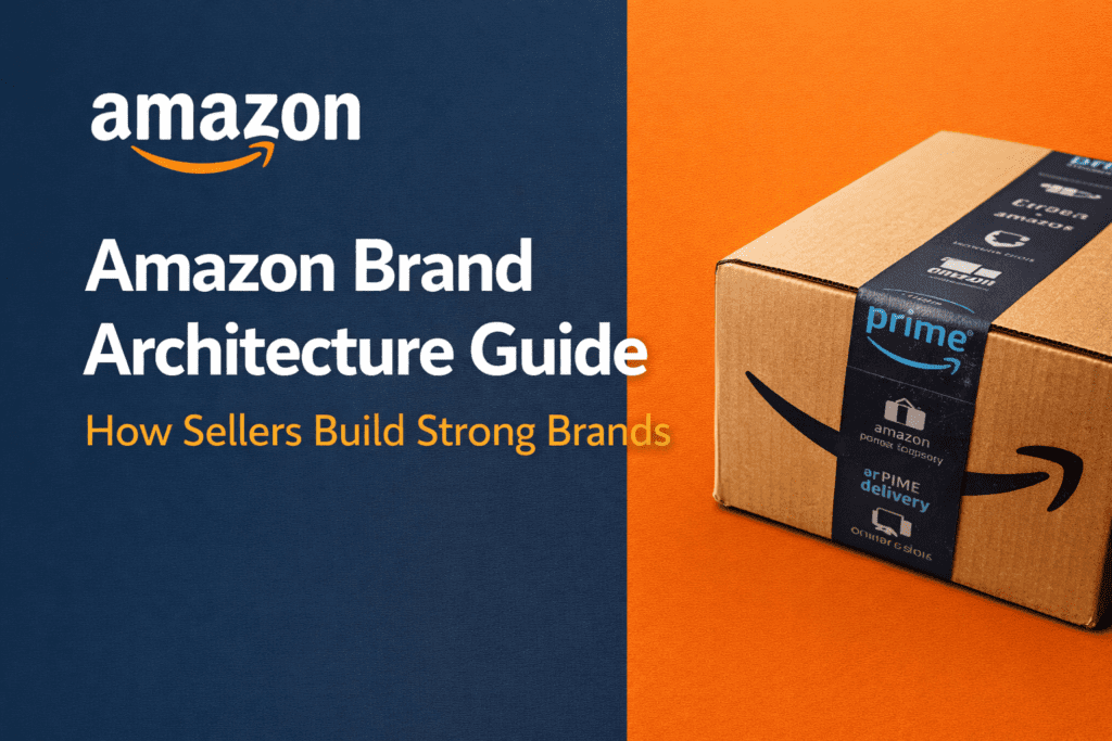Amazon brand architecture guide banner with Amazon box and logo