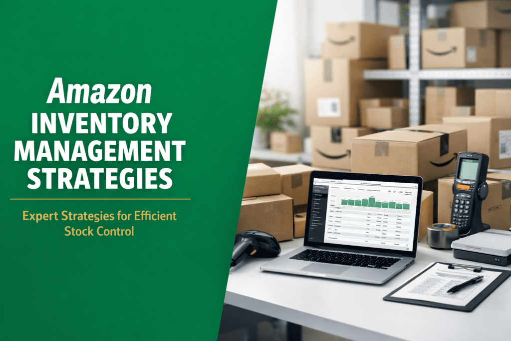 Amazon stock management setup with barcode scanner and packages