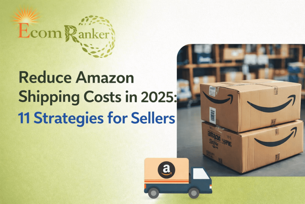 Reduce Amazon shipping costs 2025 infographic with ecommerce packaging boxes