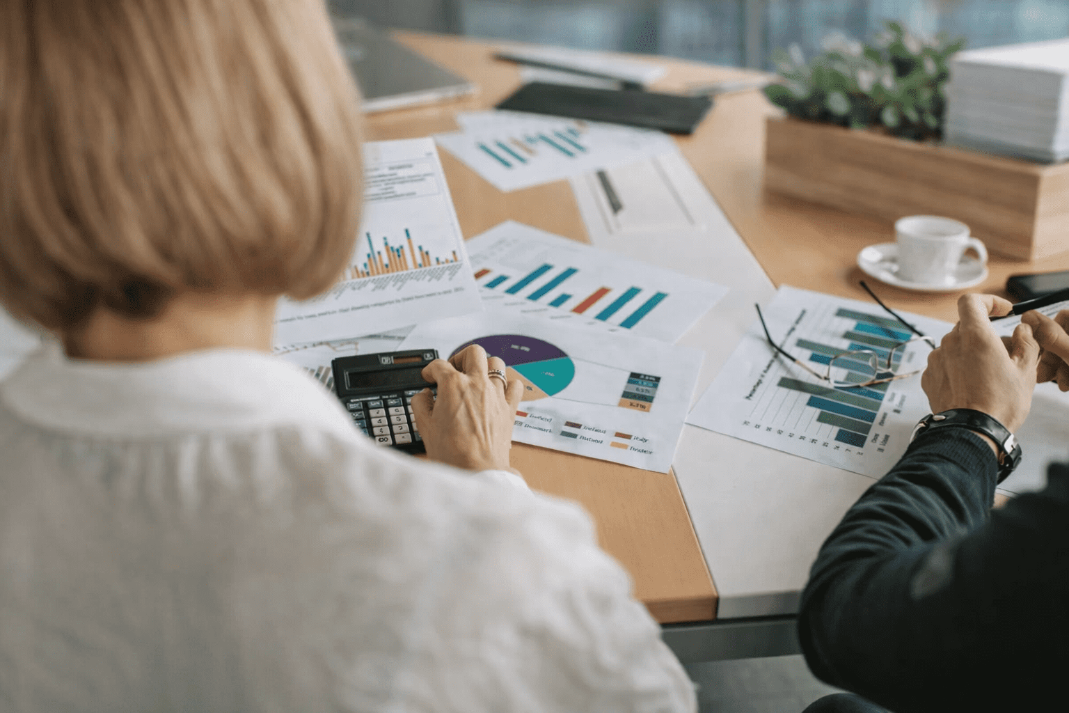 Office work with charts and documents