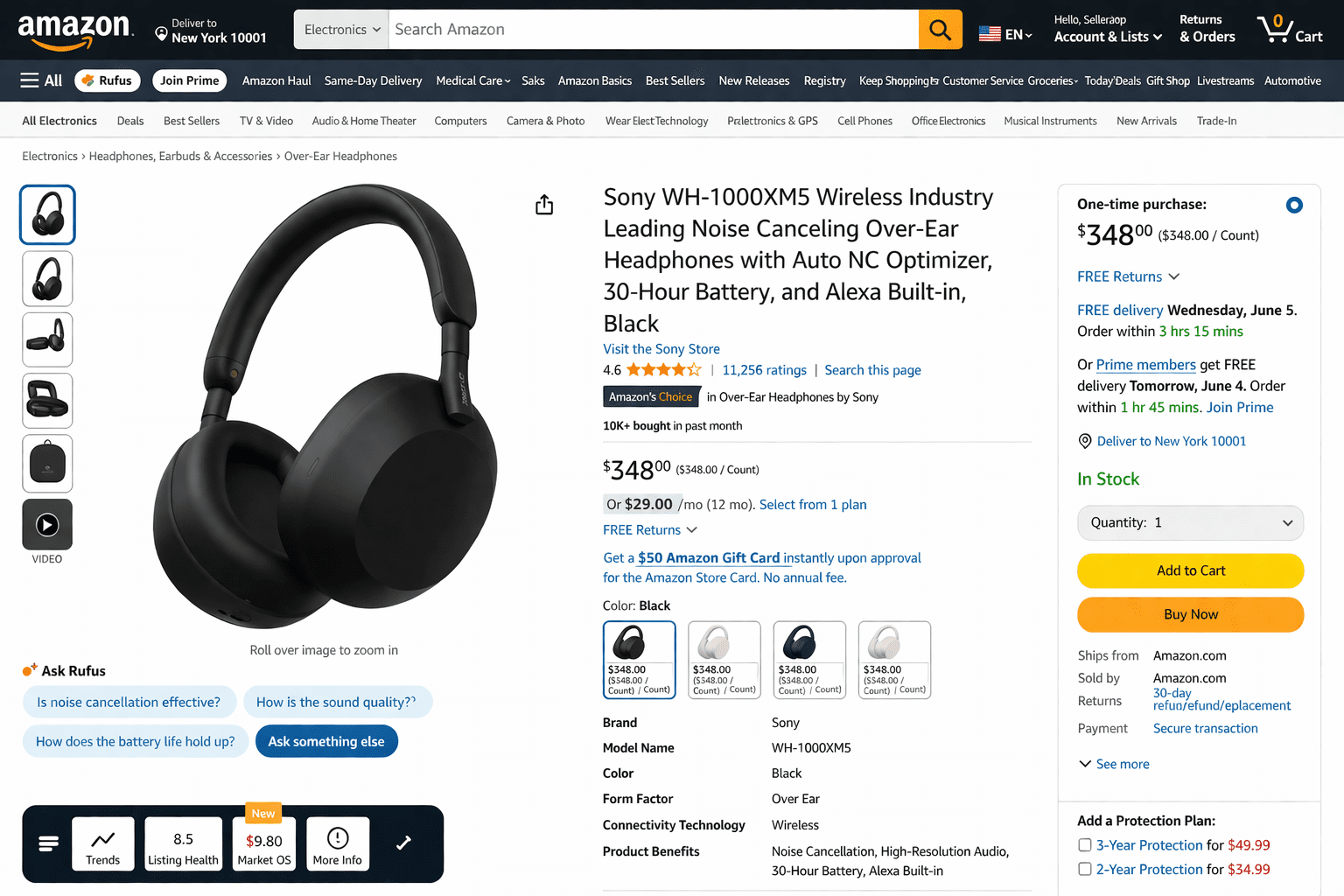 Sony WH-1000XM5 headphones on Amazon
