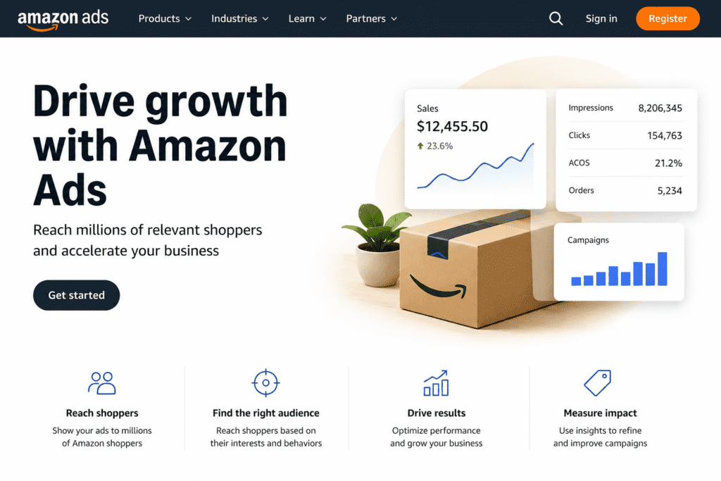 Amazon Ads promotional webpage layout