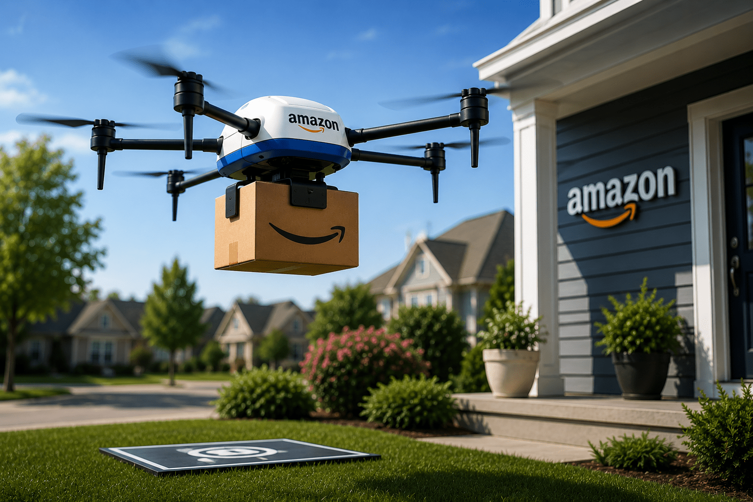 Amazon drone delivery to suburban home