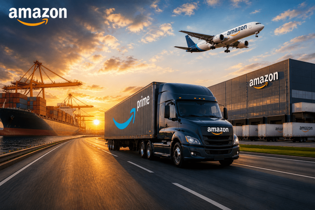 Amazon logistics at sunset