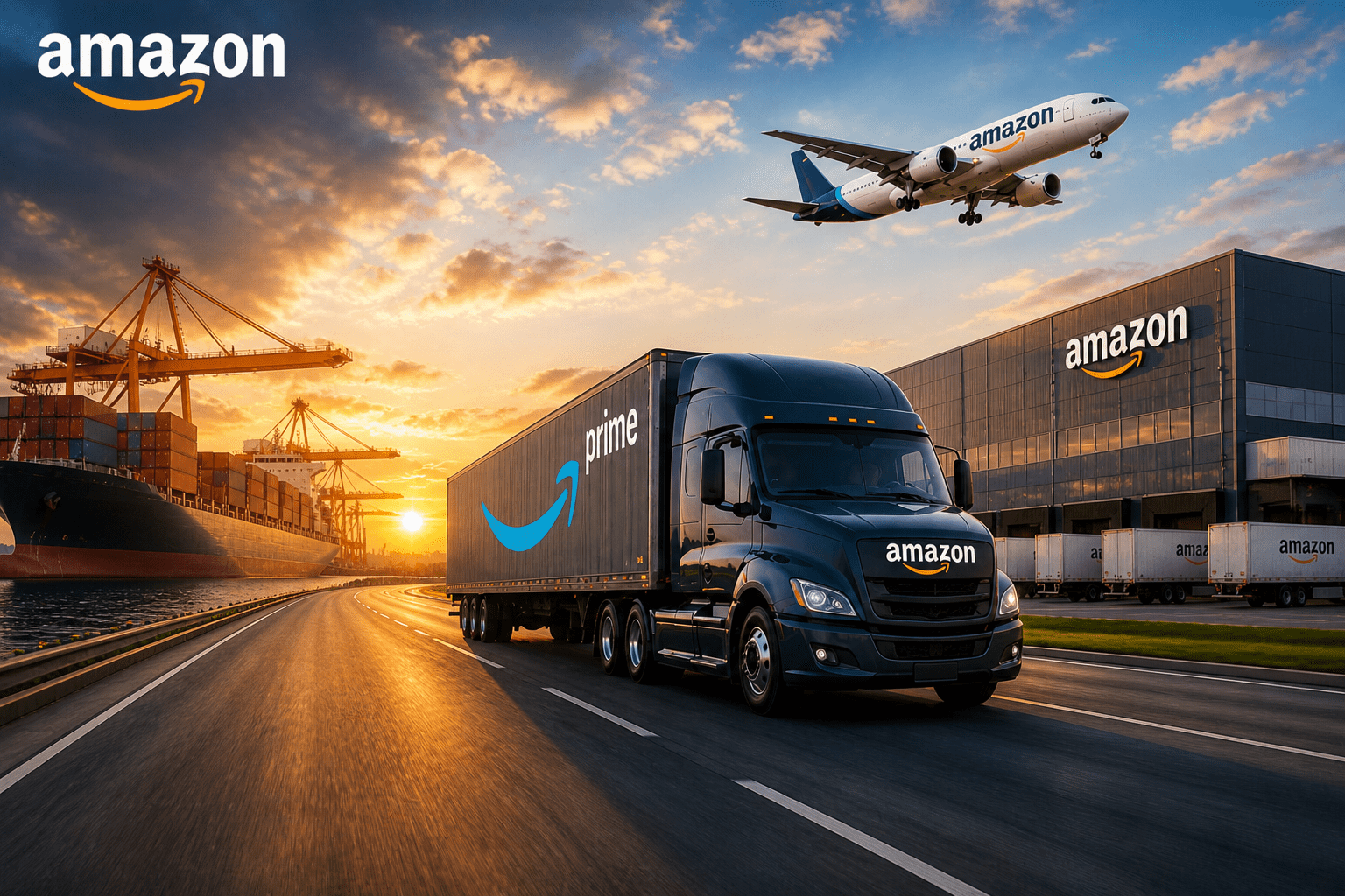 Amazon logistics at sunset