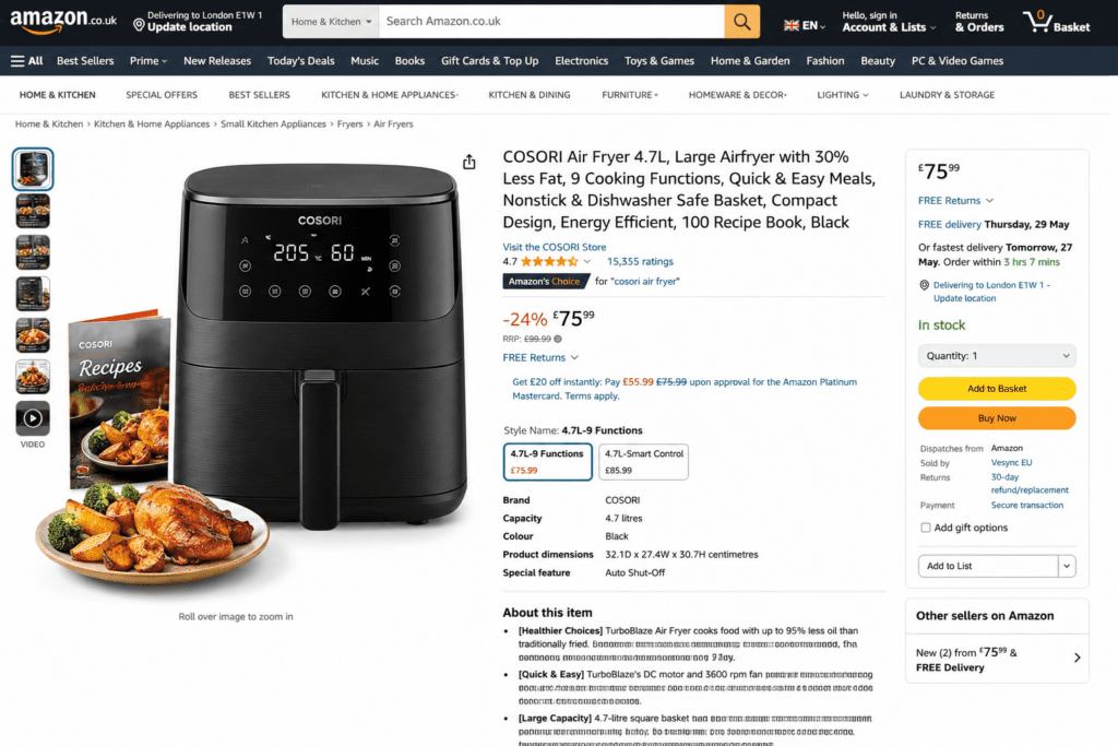 COSORI air fryer product listing