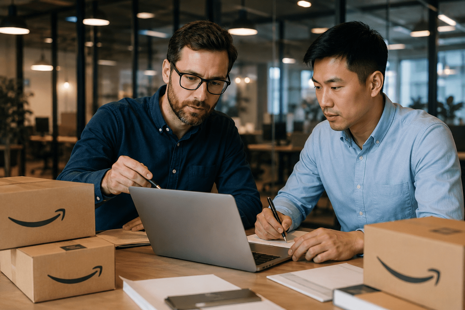 Collaborating in a modern office space