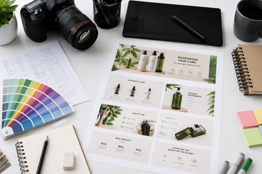 Creative design workspace flat lay