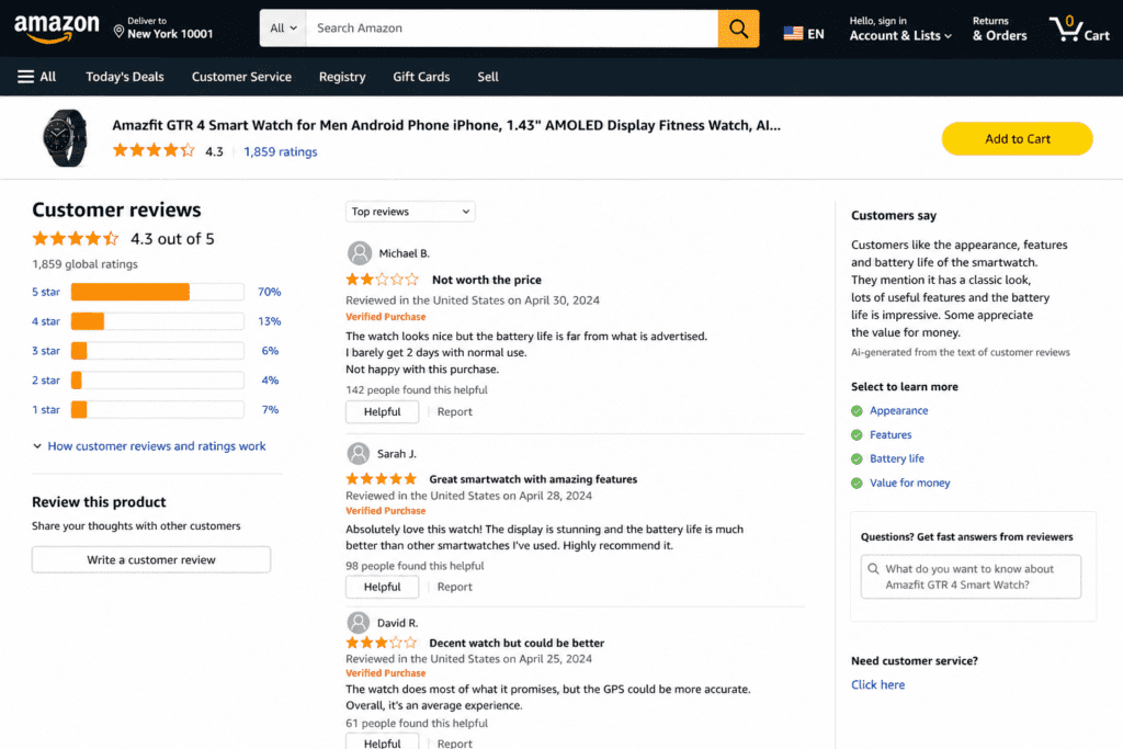 Customer reviews for Amazfit GTR 4