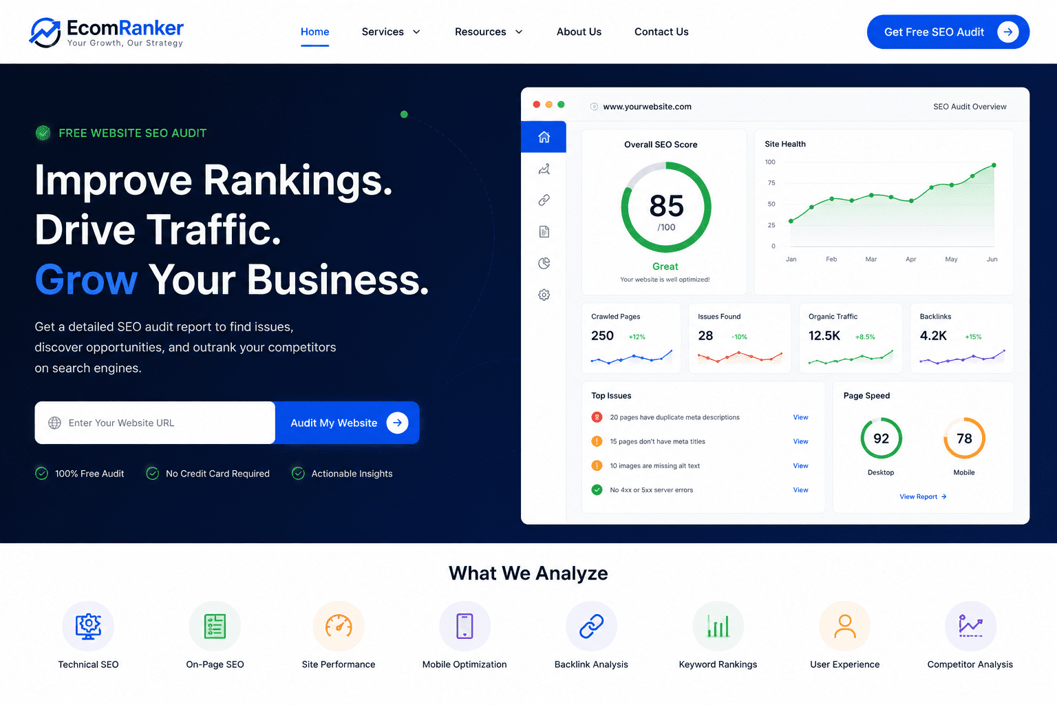 EcomRanker website SEO audit mockup