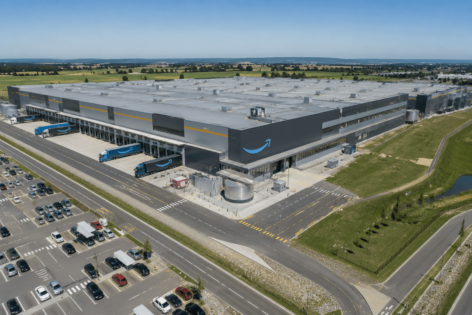 Industrial complex with warehouse and parking