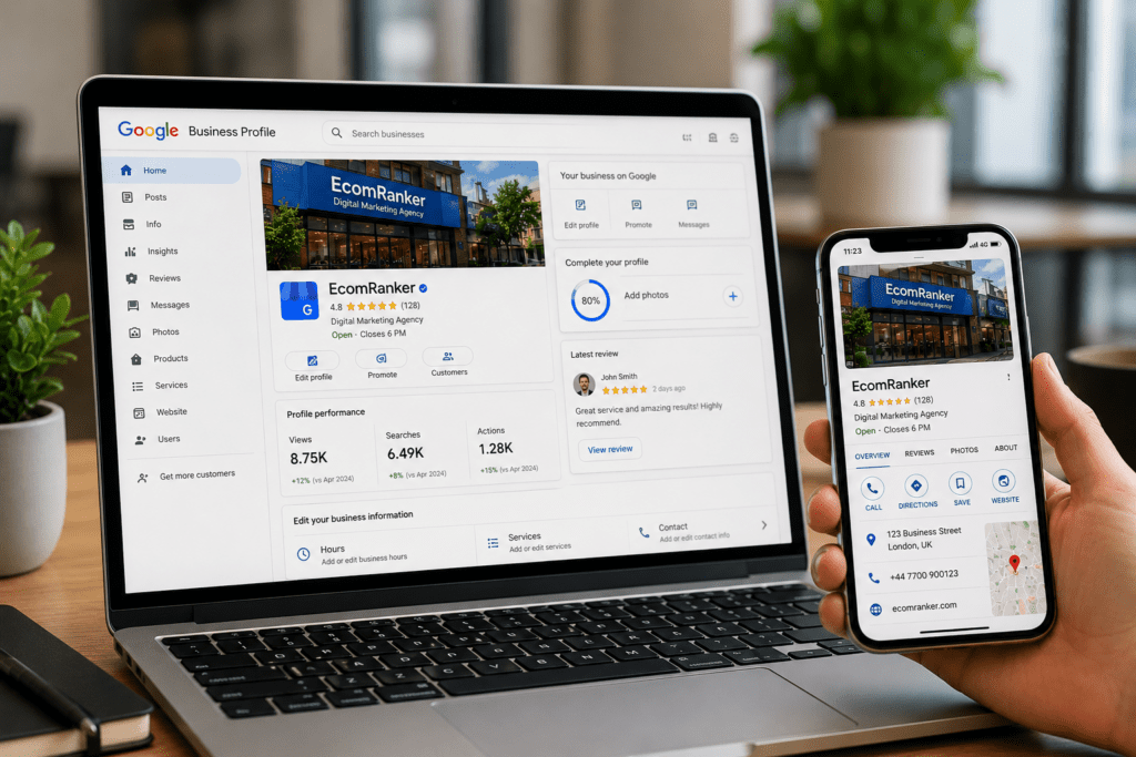 Modern workspace with Google Business Profile