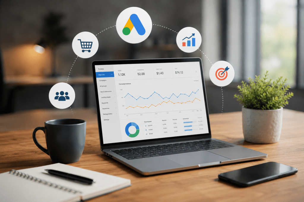 Modern workspace with digital analytics
