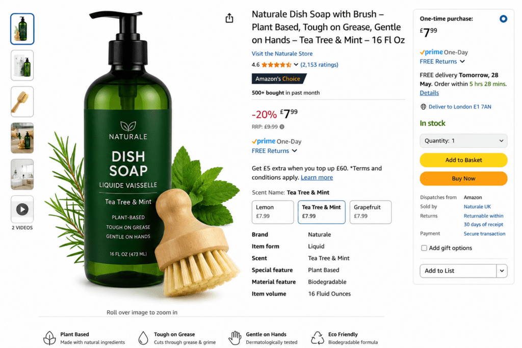 Naturale dish soap product page