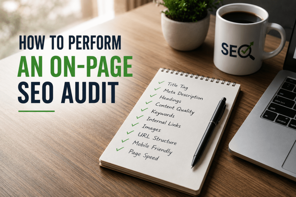 SEO audit checklist on a desk