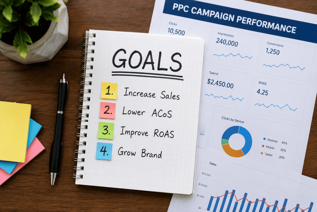 Workspace with goals and analytics charts