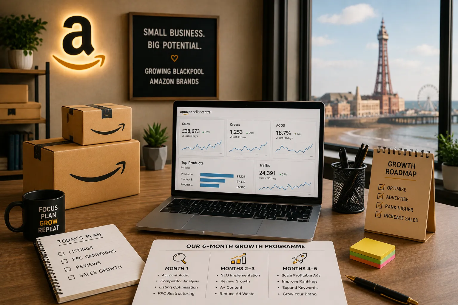 Amazon growth workspace by the seaside