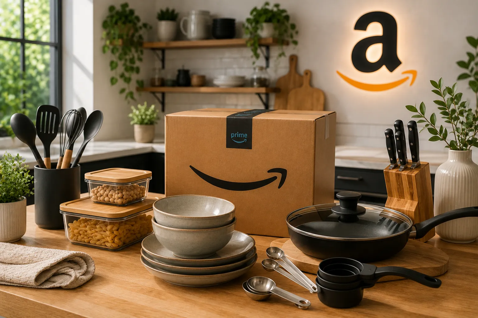 Amazon kitchen essentials on display