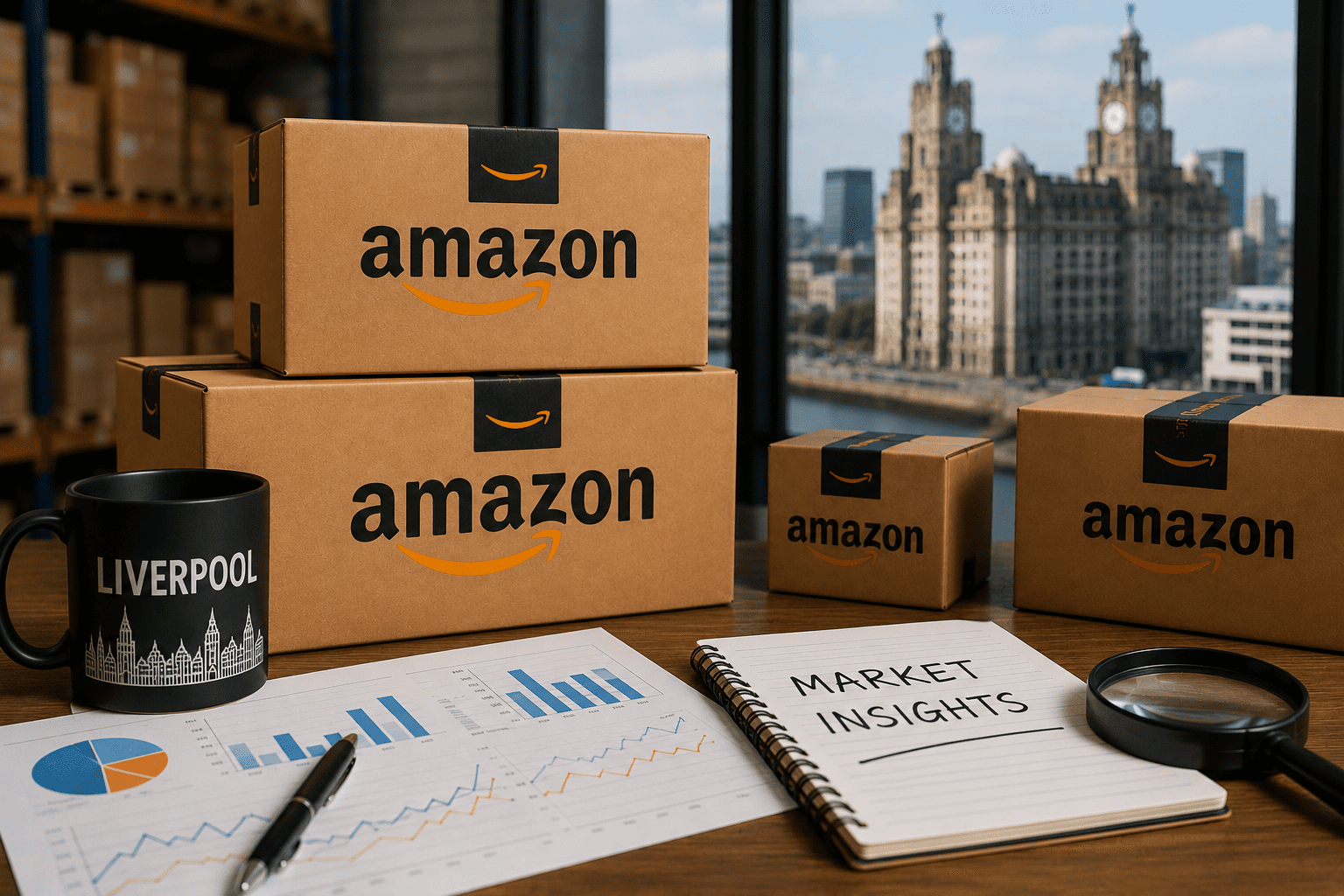Business analysis with warehouse backdrop