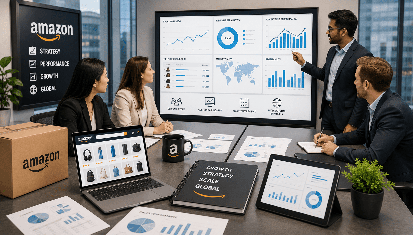 Business strategy meeting in a corporate office