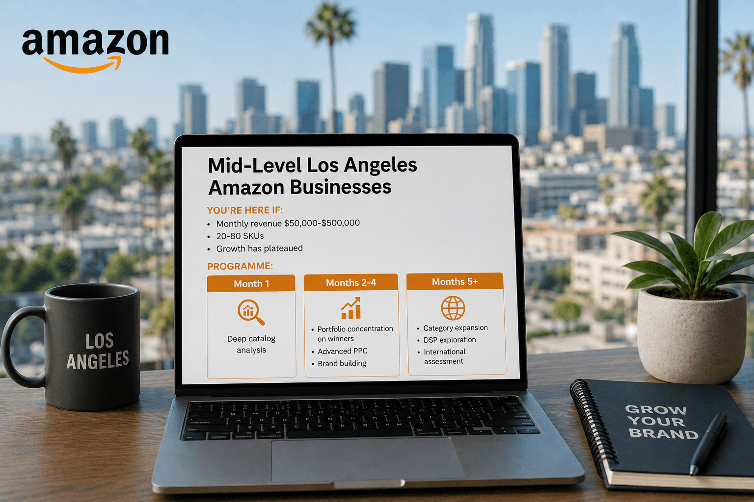 Corporate presentation with LA skyline view